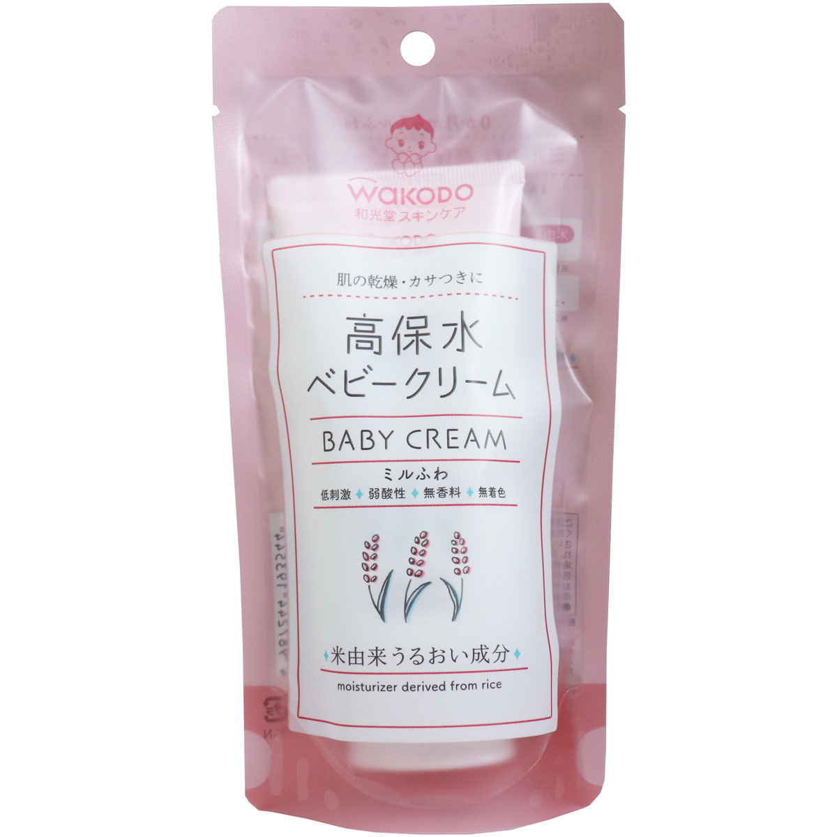 商品情報サイズ・容量個装サイズ：100X190X29mm個装重量：約88g内容量：70g製造国：日本規格【商品区分：化粧品】【配合成分】水、パルミチン酸エチルヘキシル、BG、グリセリン、スクワラン、ステアリン酸グリセリル(SE)、ステアリン酸ポリグリセリル-2、ステアリン酸グリセリル、ステアリルアルコール、ベヘニルアルコール、コメヌカロウ、ラフィノース、水添レシチン、イノシトール、セラミド1、セラミド2、セラミド3、セラミド5、セラミド6-2、フィトステロールズ、グリチルリチン酸2K、トコフェロール、クエン酸、クエン酸Na、エチルヘキシルグリセリン、フェノキシエタノール【ご使用方法】・適量を手に取り、顔、からだにのばします。【ご注意】・傷やはれもの、湿しん等、異常のある部位には使用しないでください。・お肌に異常が生じていないかよく注意して使用してください。使用中(または使用したお肌に直射日光が当たり)、赤み、はれ、かゆみ、刺激、色抜け(白斑等)や黒ずみ等の異常があらわれた場合は使用を中止してください。そのまま使用を続けると、症状を悪化させることがあるので、皮ふ科専門医にご相談されることをおすすめします。・目に入った時はすぐに洗い流してください。・極端に高温や低温の場所、直射日光の当たる場所に保管しないでください。・乳幼児の手の届かない所に保管してください。和光堂 ミルふわ 高保水ベビークリーム 顔・からだ用 70g 赤ちゃんのデリケートな肌を考えて水と油のバランスに着目したスキンケアです。 肌の乾燥・カサつきに。 ●のびがよく、べたつかないクリームタイプ。●特に乾燥が気になる部分のポイントケアや全身使いに。●低刺激、弱酸性、無香料、無着色。●パラベン配合、ノンアルコール、無鉱物油。●乳由来成分は使用しておりません。●皮ふアレルギーテスト済み。(すべての人にアレルギーが起きないというわけではありません) 1