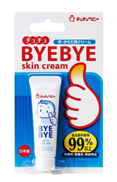 商品情報成分水、BG、スクワラン、グリセリン、トリ（カブリル酸／カブリン酸）グリセリル、ステアリン酸グリセリル、ベヘニルアルコール、オレイン酸エチル、ステアリン酸ポリグリセリル-4、トリ（カブリル酸／カブリン酸／ミリスチン酸／ステアリン酸）グリセリル、ステアリン酸、セタノール、ミリスチン酸ポリグリセリル-10、水添レシチン、(ジイソステアリン酸/水添ロジン酸)グリセリル、エチルパラベン、プロピルパラベン、エタノール、キサンタンガム、安息香酸デナトニウム使用上の注意●お肌に異常が生じていないかよく注意して使用してください。化粧品がお肌に合わないとき即ち次のような場合には、使用を中止してください。そのまま化粧品類の使用を続けますと、症状を悪化させることがありますので、皮フ科専門医等へご相談されることをおすすめします。(1)使用中、赤み、はれ、かゆみ、刺激、色抜け(白斑等)や黒ずみ等の異常があらわれた場合(2)使用したお肌に、直射日光があたって上記のような異常があらわれた場合●乳幼児の手の届かないところに保管してください。●しっかり閉栓し、直射日光・高温多湿を避け、涼しい清潔な所で保管してください。●目にはいった時はすぐに水でよく洗い流してください。●誤飲防止成分を配合しています。（おもちゃなどにも使用される成分です。）チュチュ　バイバイスキンクリーム　チュチュベビー　指しゃぶり　おしゃぶり　手・体用クリーム【送料無料】 おしゃぶりの指や乳離れはじめのママのバストに、バイバイスキンクリーム おしゃぶりの指や乳離れはじめのママのバストに、バイバイスキンクリーム おしゃぶりで荒れがちな指や手のケアに。 乳離れをはじめたころのママのバストケアに。食品由来および食品添加物の成分です。●STOP！指しゃぶり(弱酸性)●塗るだけ簡単。苦味成分配合●グリセリン(保湿成分)、スクワラン(整肌成分)を配合し、うるおいのある、なめらかなお肌に導くクリームです。●おしゃぶりなどで、あれがちな指や手のケアにも・・・●乳離れをはじめた頃のママのバストケアにも・・・●無香料・無着色・無鉱物油※本品は食べ物ではありません。 1