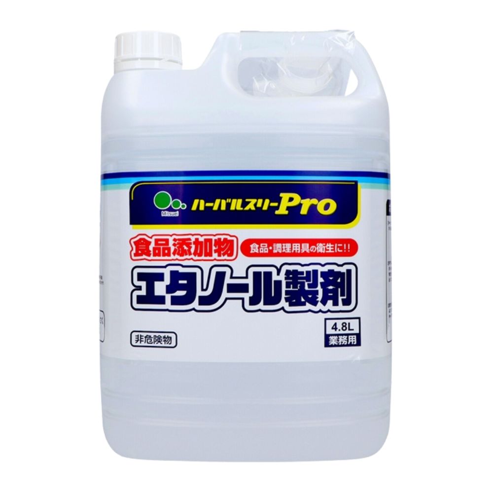 商品情報サイズ・容量4800ml規格原産国：日本メーカー名：【 ミツエイ 】広告文責株式会社Office KannaTEL：082-847-2414ハーバルスリープロ　食添エタノール 衛生的 食品添加物 除菌 食品の品質保持、衛生管理に※北海道・沖縄県、一部離島への発送は別途送料がかかる場合があります。 商品説明 水で薄まっても除菌効果が持続、低濃度アルコールで消防法上の危険物に該当しない※予告なく成分・パッケージが変更になることがございます。予めご了承ください。 1