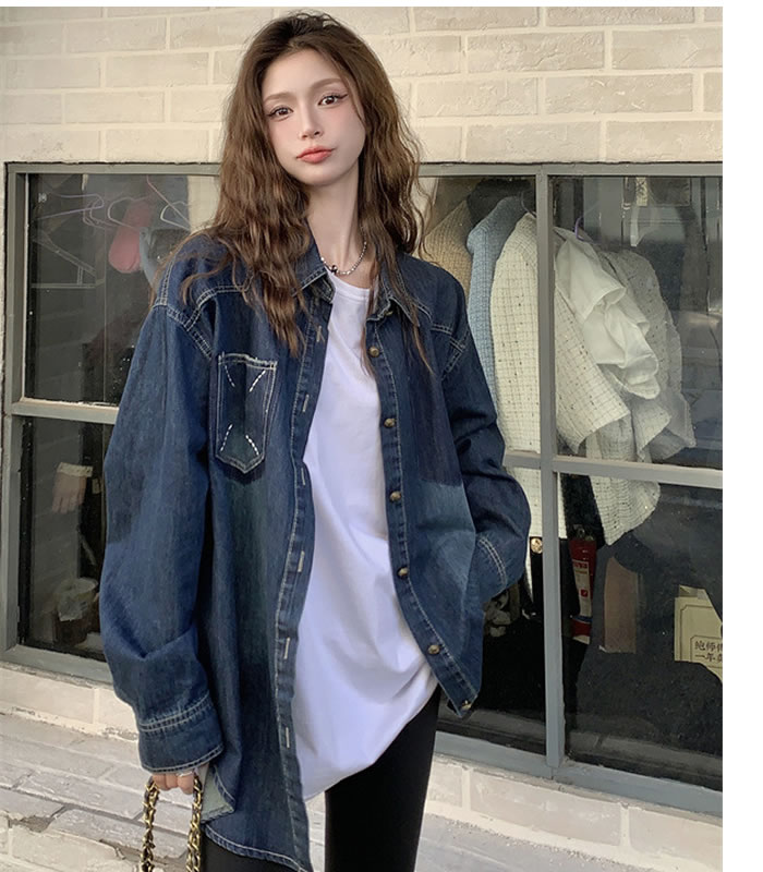 50枚限定【赤字覚悟】新作シャツ夏 レディースデニムシャツ夏 ロングシャツ夏 デニムアウター デニムジャケット 夏ブラウス 大人シャツ夏 長袖シャツ ロングシャツ夏 きれいめシャツ 大きいサイズシャツ夏 体型カバー 可愛い 着痩せ お出かけ 通勤 通学 デート お尻隠し