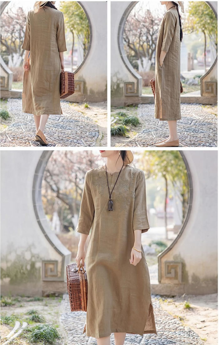 期間限定【10%offクーポンで2682円】新作ワンピース夏 レディースワンピース シャツワンピース 夏ワンピース リネンワンピース 綿麻ワンピース 半袖ワンピース 大人ワンピース きれいめワンピース Aラインワンピース 膝丈ワンピース チュニックワンピース 可愛い デート officekhi-10001028 オフィスK・H・I サンプル画像2