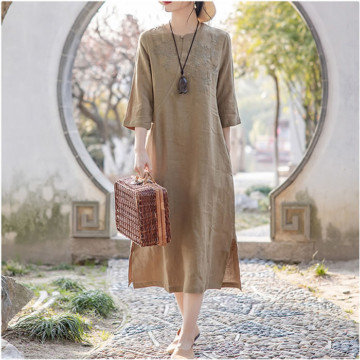 期間限定【10%offクーポンで2682円】新作ワンピース夏 レディースワンピース シャツワンピース 夏ワンピース リネンワンピース 綿麻ワンピース 半袖ワンピース 大人ワンピース きれいめワンピース Aラインワンピース 膝丈ワンピース チュニックワンピース 可愛い デート officekhi-10001028 オフィスK・H・I サンプル画像3