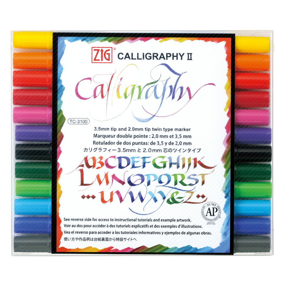 【11月25日24H限定★エントリーで全商品P10倍!】呉竹 ZIG カリグラフィーII 12色セット マーカー カラーペン TC-3100/12V 水性染料イ...