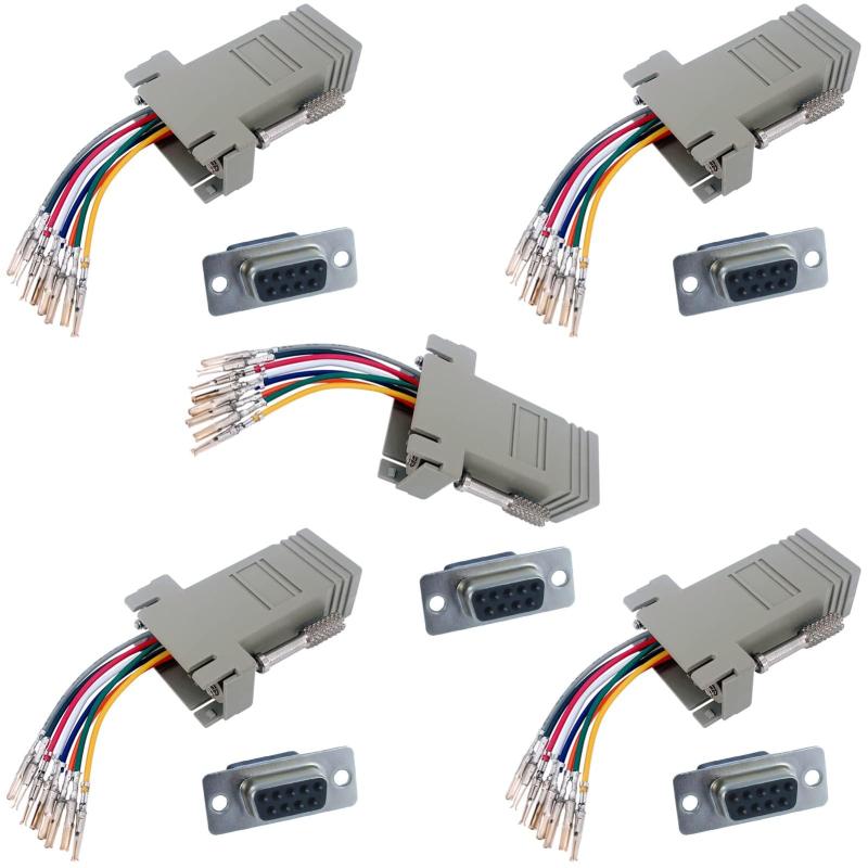 5個 DB9- RJ45変換アダプター DB9 (オス/メス) - RJ45 (メス) シリアル変換コネクタ D-Sub 9ピンをRJ45に変換