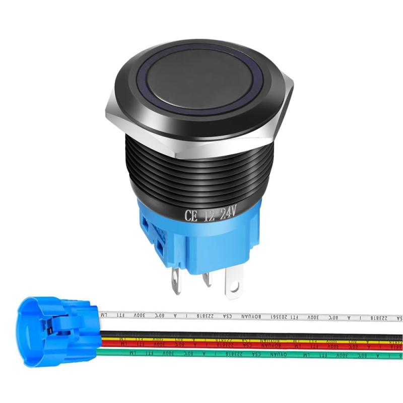 22mm 12-220V 3Aラッチング非常停止押しボタンスイッチステンレス鋼メタル1NO 1NC追加接続プラグ