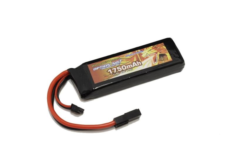 OPTION No.1 MIRACLE POWER 1750 7.4V 40C GB-0030M縦30.5×横95.5×厚み16.5mm<b>電池種別 :</b>リチウムポリマー
