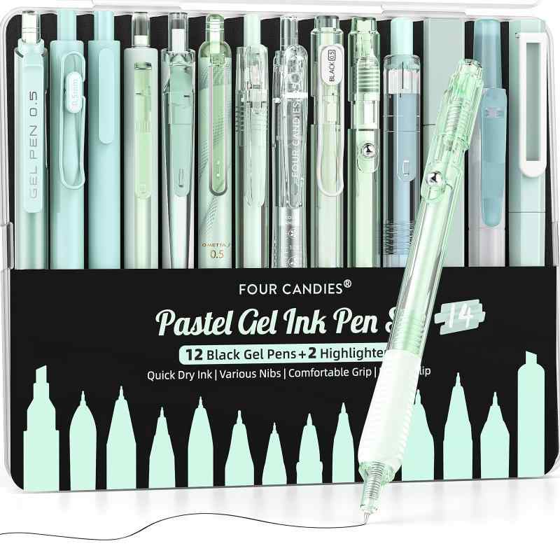 Rakuten - ジェルボールペンセット 可愛いノート型ゲルペン 0.5mm12本ボールペン＆2本蛍光ペン かきやすい 速乾性インク 学校 ノート 筆記 メモ 学生文房具に最適