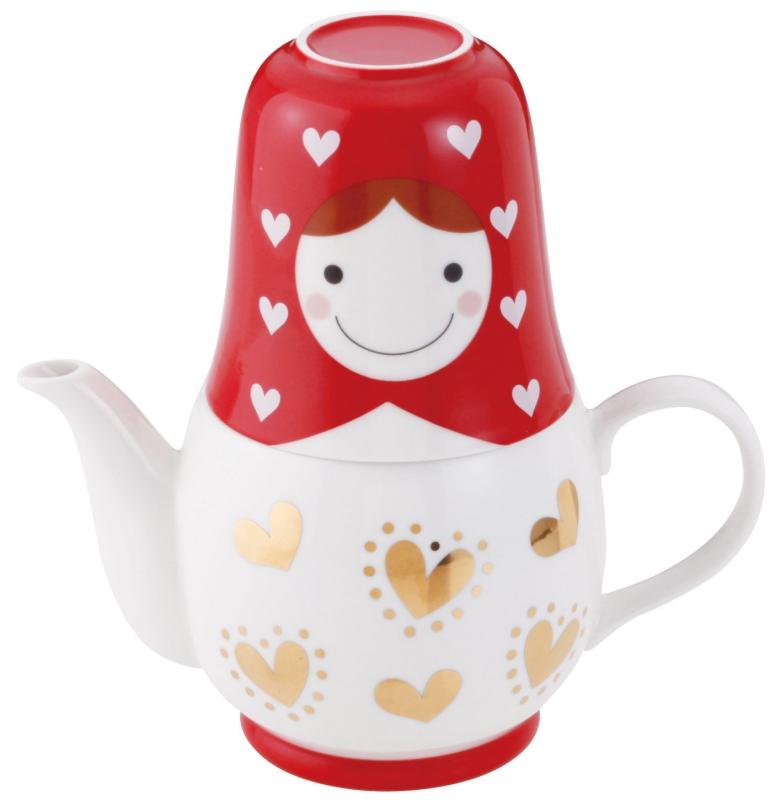 かわいい食器 「 マトリョーシカ 」 ティーポット&amp;カップ(2人用ティーセット) 赤×白 san1790重量:約700g素材:陶磁器容量:ポット約350ccカップ(大)200ccカップ(小)150cc原産国:中国