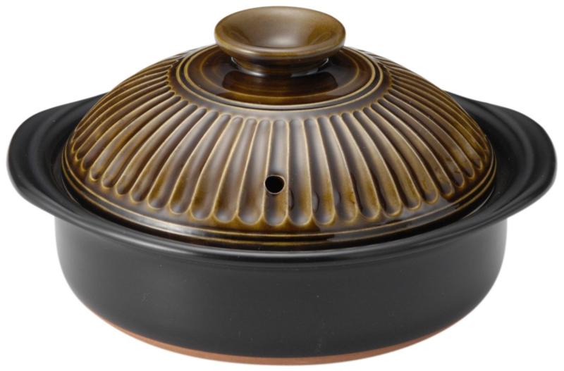 Earthen Pots - 銀峯陶器 土鍋 菊花 飴釉 直火対応 萬古焼 日本製