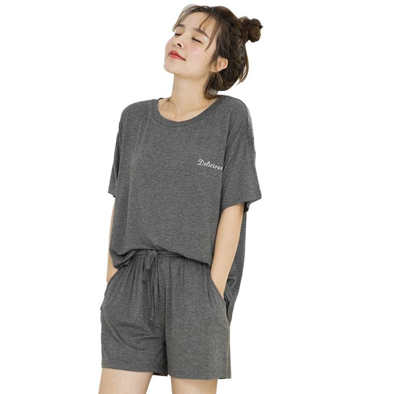 Rakuten - [] パジャマ 上下セット 半袖 ルームウエア レディース 部屋着 寝巻き 便利服 おしゃれ 心地よい ナイトウェア 誕生日 夏用 丸首 薄手 スポーツ ウィストゴム 半袖&短パン