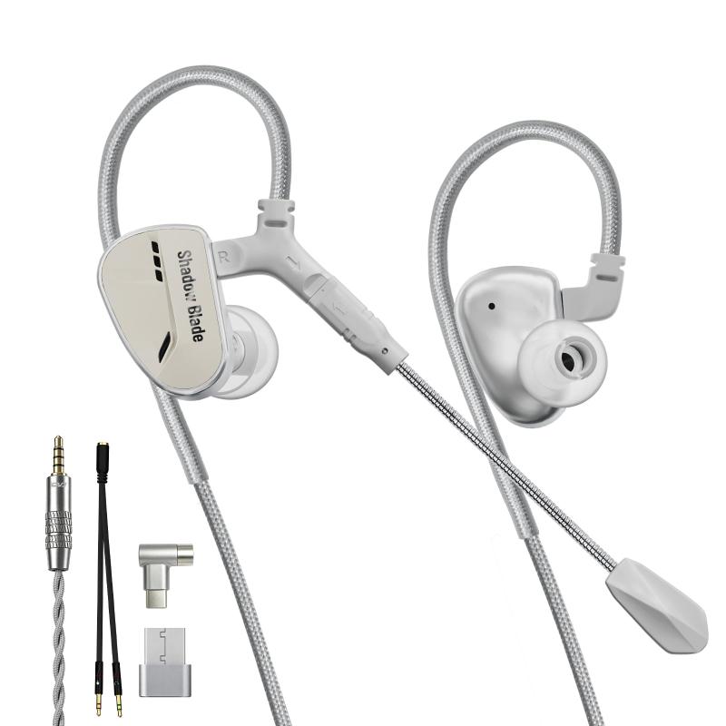 Rakuten - CVJ Shadow Blade IEM HiFiステレオゲーミングヘッドセット、3D高性能振動ユニット+10mmダイナミックコイル、3.5mm/Type-C USB 2イン1アダプターケーブル、マイク付き+外部圧力リリーフベント構造CNC軽