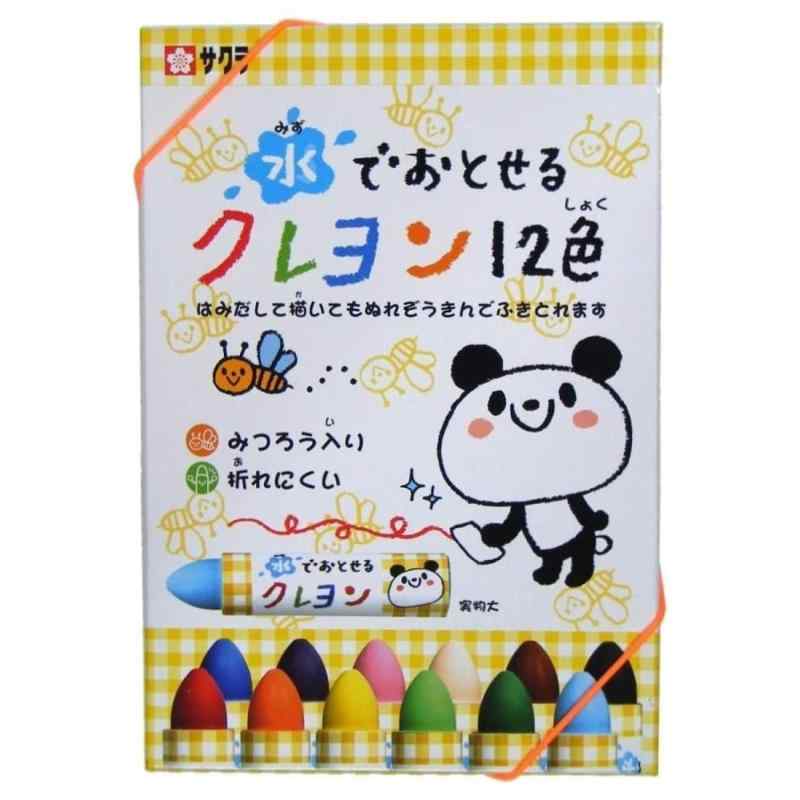 サクラクレパス クレヨン 水でおとせるクレヨン 12色 5個 WYL12（5）12色黄色・橙色・薄橙・茶色・赤・桃色・紫・水色・黄緑・緑・青・黒特長1手足や体についても水で容易に落とせる特長2ミツバチの巣より採取されるみつろうを原材料の一部に使用特長3力いっぱい握って描いても折れにくい太さ単品サイズΦ15×70mm／本