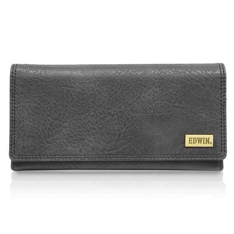 [エドウィン] 長財布 シボ合皮 プレート 紙幣収納 小銭収納 カード収納 YKK製ジッパー
