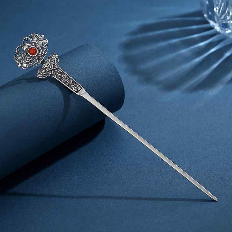 ヘアアクセサリー レディース ヘアピン 簪 かんざし S925 シルバー 牡丹 南紅 古風 宮廷風 高級感 まとめ髪 髪飾り 和装 結婚式 パーティー