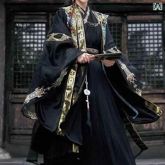 チャイナ風 古風 漢服 メンズ レディース 刺繡 肩掛け コスプレ 衣装 ブラック 春夏 ポリエステル