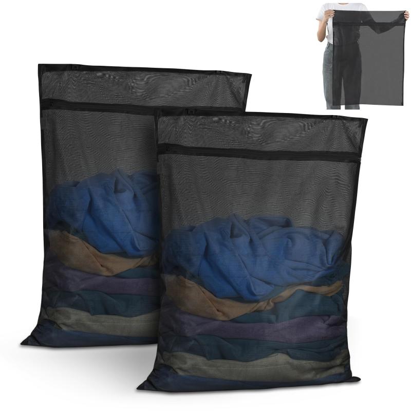 洗濯ネット 黒 2枚入り ランドリーネット 60x80cm 角型 高耐久性のファスナー付き 洗濯袋 細かい網目 絡み防止 衣類損傷防止 ランドリー バッグ 布団...