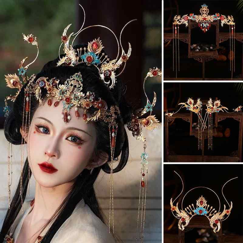 ヘアアクセサリー レディース 古風髪飾り 合金かんざし 髪留め エキゾチック 額飾り ウェディング 結婚..