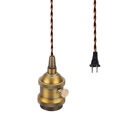 FSG コンセント式 スイッチ付き コード茶 1灯ペンダント レトロ ツイストコード インテリア照明 カフェ LED電球対応 E26
