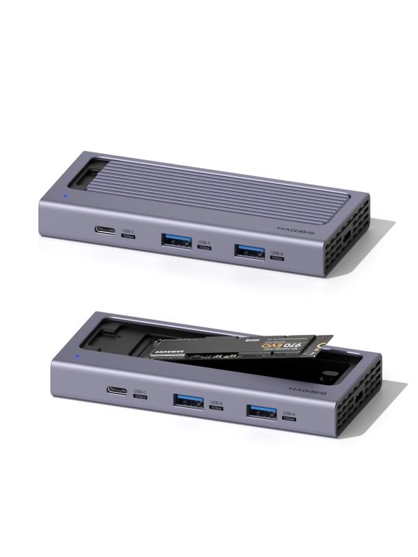 USB Cハブ M.2 Dエンクロージャ付き 磁気カバー 簡単に分解できる外付けハードドライブエンクロージャ 10Gbps USB 3.1 USB C MacBook Pro iPhone15 Pro Max Mac Mini ノートパソコン PC(HB