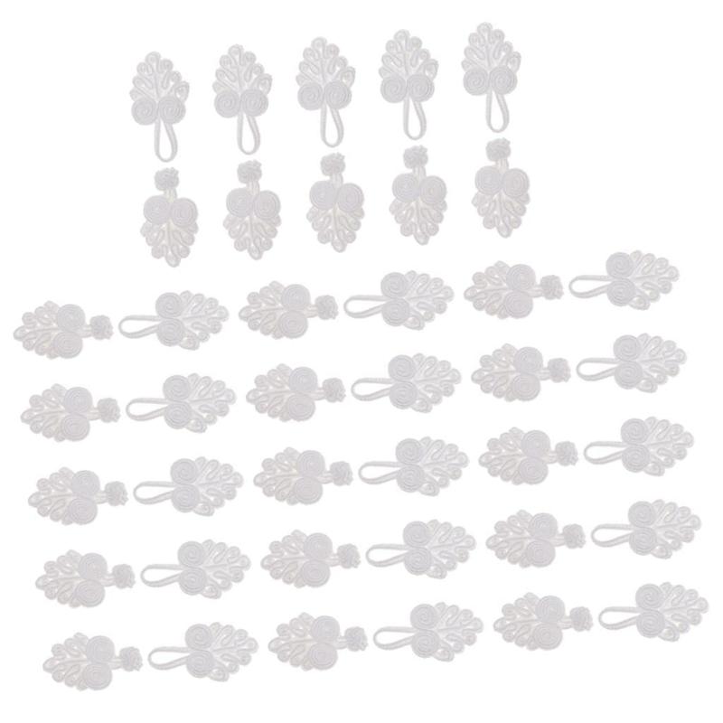 チャイナドレスにビーズファスナーで縫う中国結びカエルボタン20セット - ホワイト
