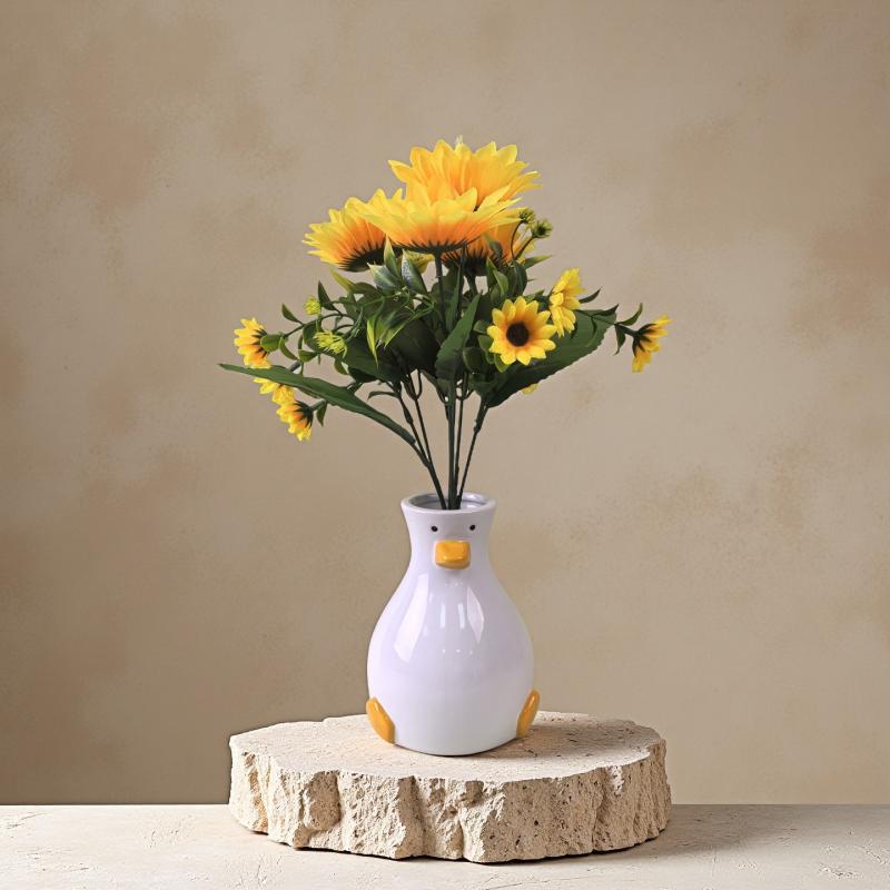 花瓶 インテリア雑貨 セラミック アヒルモチーフ ホワイト 卓上 置物 カートゥーン 上釉 モダン シンプ..