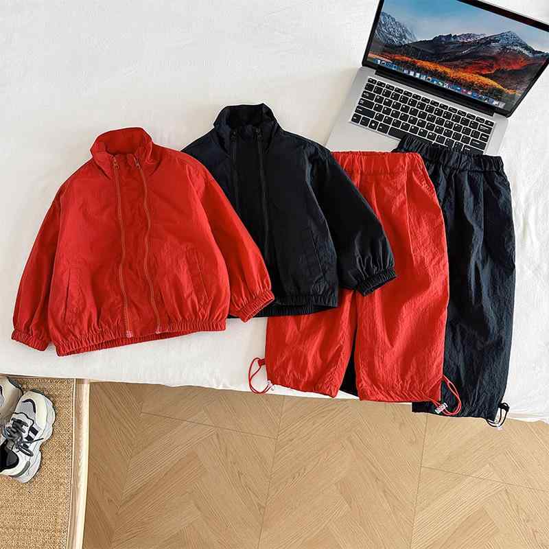 キッズ ジャージ 上下セット 子供用 長袖 スポーツウェア 2点セット 男の子 女の子 運動着 秋冬 赤 黒