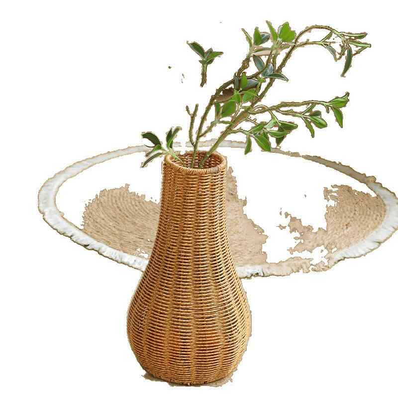 花瓶 中式 手編み フラワーベース 卓上 花器 花かご 禅意 生花 ドライフラワー ゴールド ミニサイズ インテリア