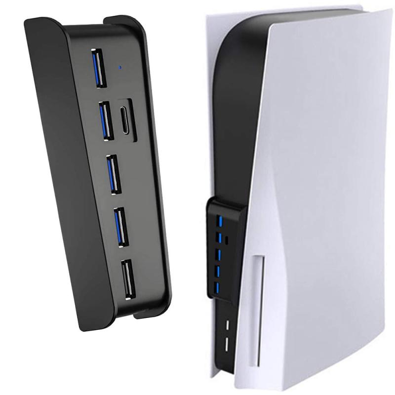 PS5用USBハブ 高速拡張USB HUB 4USB2.0ポート+1USB充電ポート+1Type‐C3.1ポートPS5用 高速伝送 安定性 ..