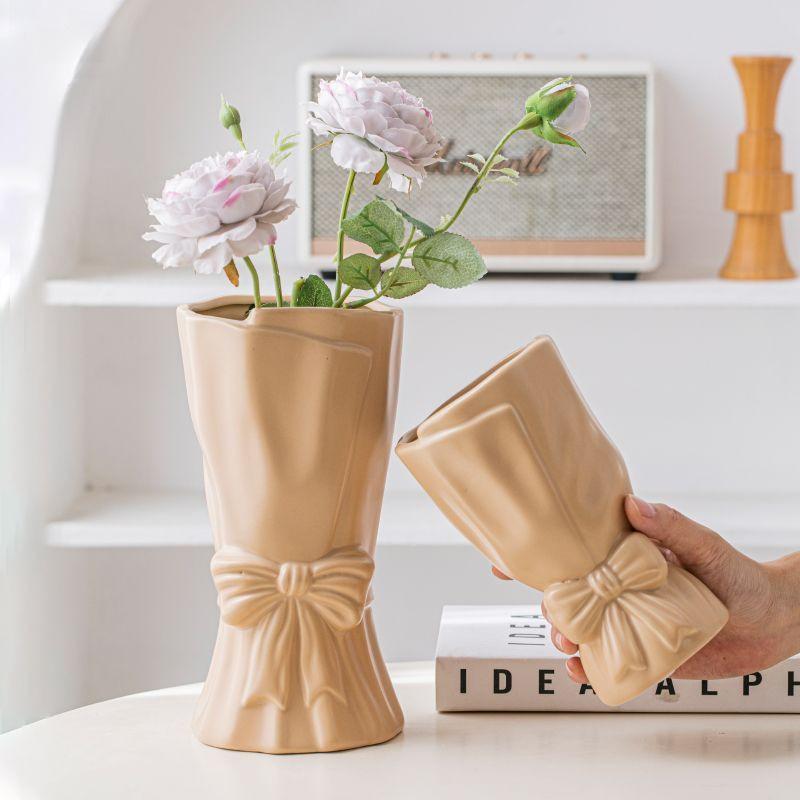 花瓶 陶器 フラワーベース 水栽培 花器 陶磁器 置き物 オブジェ 手持ち花 浪紋 水波紋 フレンチスタイル カフェカラー