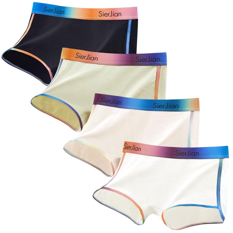 [] ショーツ レディース コットン ボーイレングス ボクサー スポーツ パンツ レディース ボクサー 純綿 女性の下着（4枚セット）