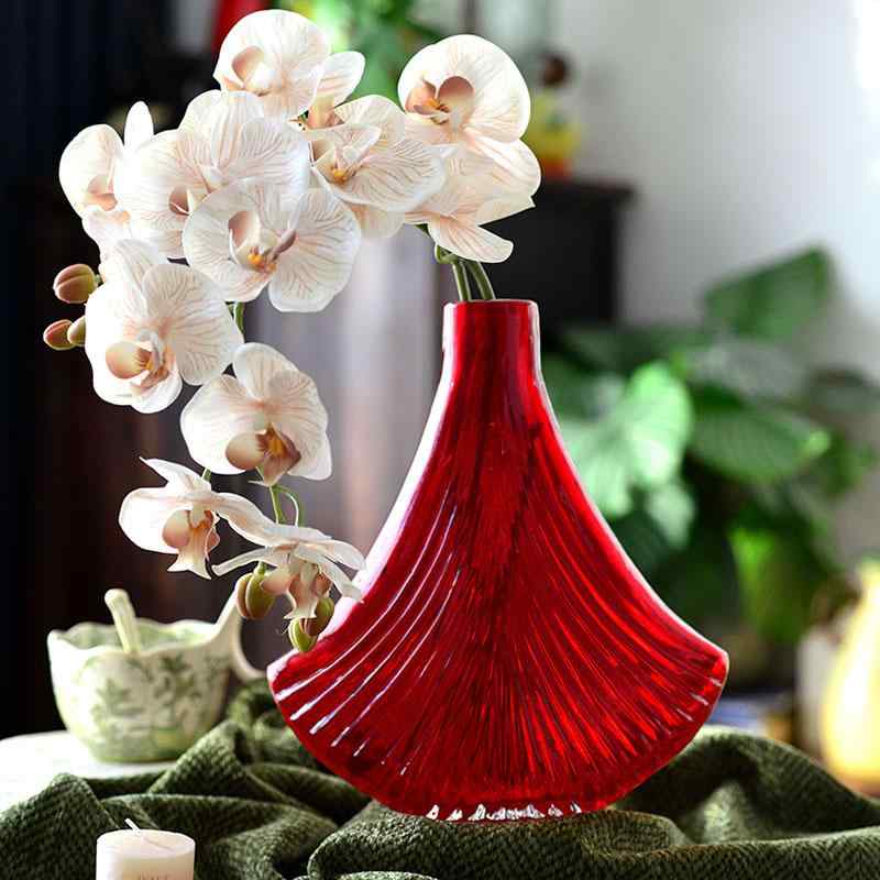 花瓶 ガラス 扇形 車厘子（さくらんぼ）レッド インテリア雑貨 卓上 水栽培 ドライフラワー 北欧風