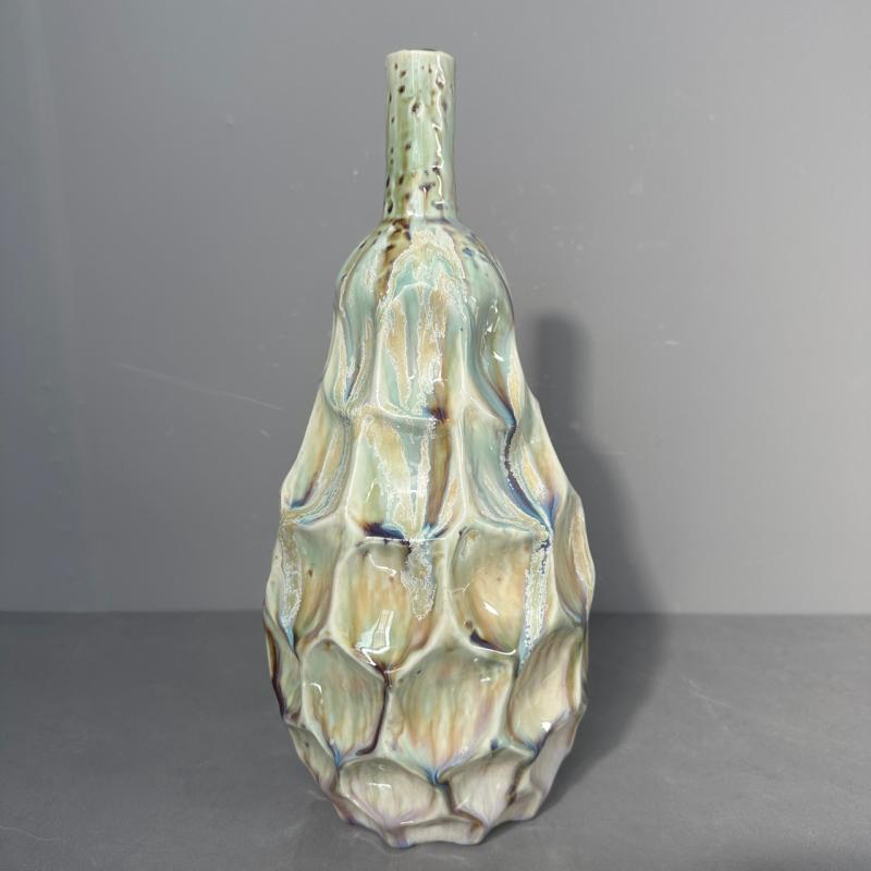 花瓶 陶器製 中華風 ホテル カウンター 飾り物 インテリア 高さ39cm 幅20cm