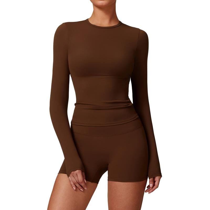 ヨガウェア レディース 秋冬 起毛 長袖 高強度 吸湿速乾 スリムフィット ナイロン スパンデックス フィットネス ランニング ピラティス サイクリング ダンス スポーツトップス ボディメイク