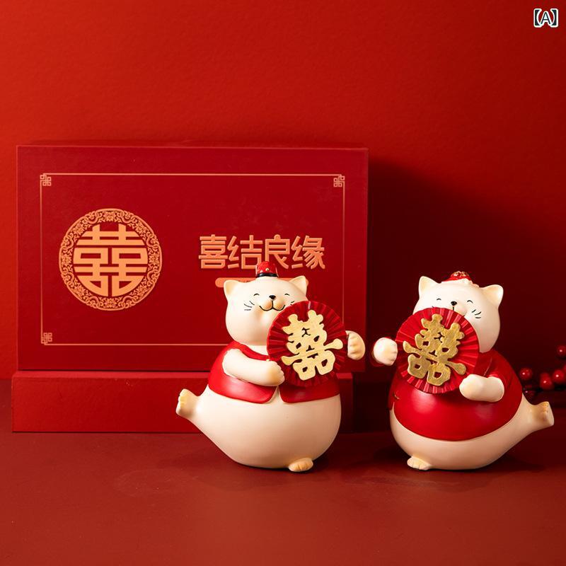招き猫 置物 新婚 結婚祝い 婚約祝い お祝い リビング 玄関 インテリア オブジェ 縁起物 開運 招福 かわいい 樹脂製 工芸品 ペア