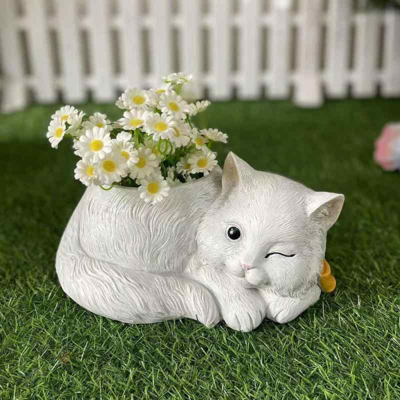 花瓶 鉢植え 植木鉢 猫 かわいい 樹脂製 デスク 庭 園芸 ガーデニング インテリア 置物 オブジェ