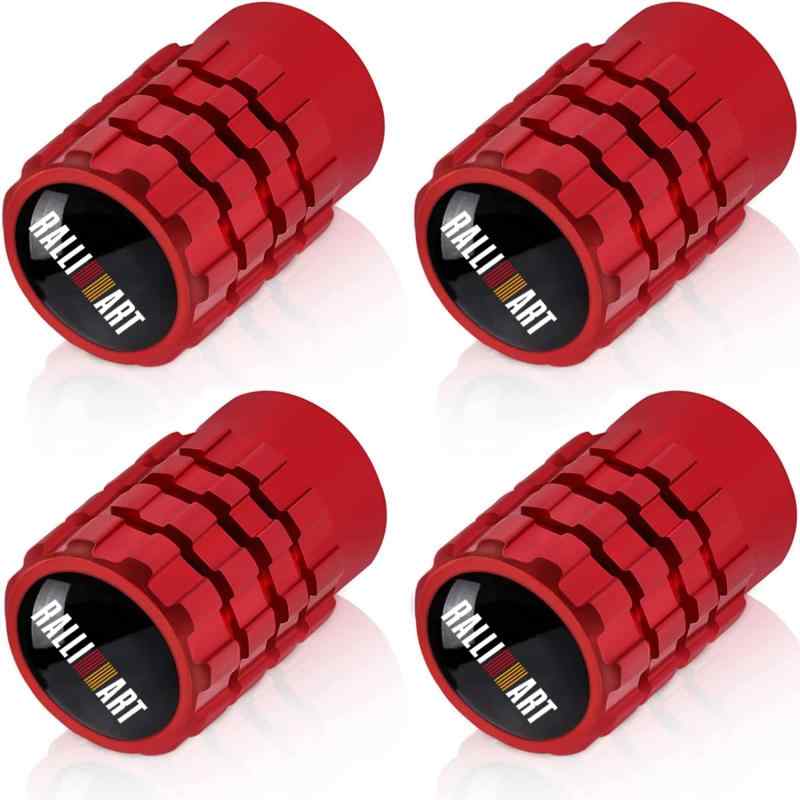 三菱 エアバルブキャップ 高級合金 車 自動車 バイク用 タイヤバルブ 4個入 (RALLI ART, 赤) レッド