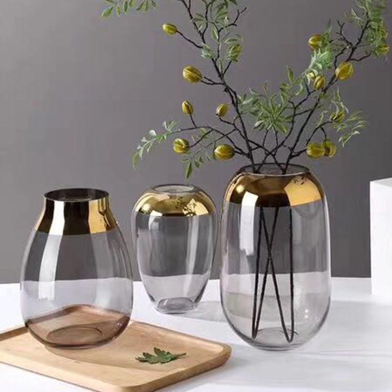 花瓶 北欧風 透明ガラス 電気メッキ加工 フラワーベース インテリア オブジェ リビング オフィス 卓上 ドライフラワー アレンジメント ギフト