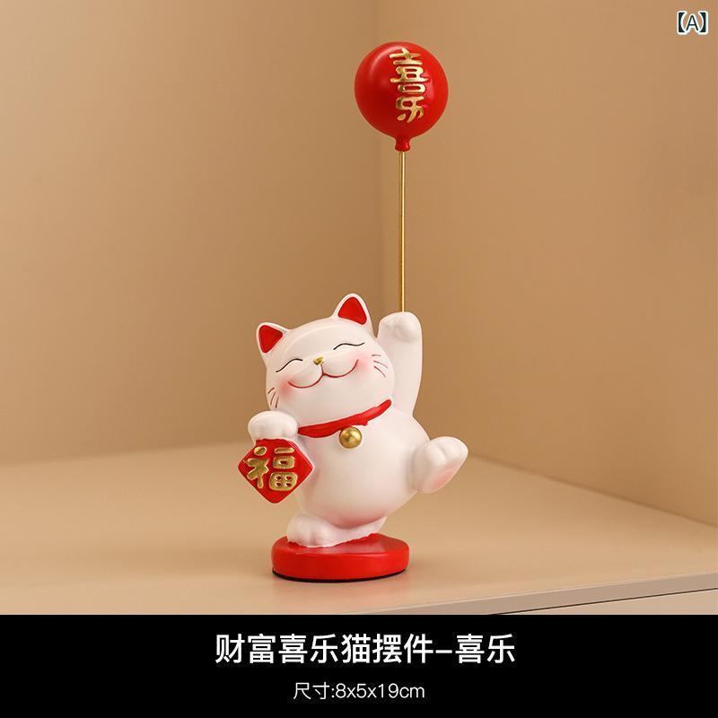 インテリア雑貨 招き猫 かわいい 平和と幸福 招福 開運 縁起物 樹脂製 オブジェ 玄関 リビング デスク お正月飾り 新築祝い 引っ越し祝い 室内装飾
