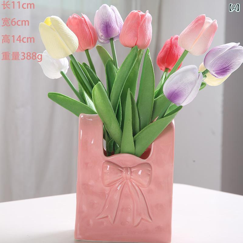 楽天office matsuda花瓶 レディース 陶器 手提げ袋型 卓上 置き型 ピンク系 白 室内 インテリア 飾り物 ブーケホルダー 結婚式 誕生日 記念日 ギフト