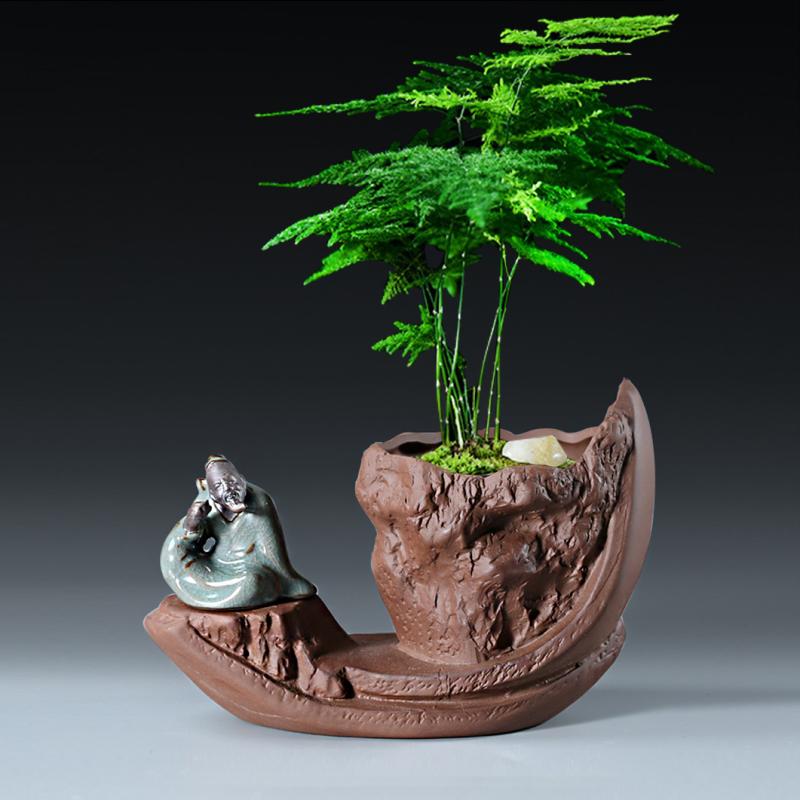 花瓶 紫砂 陶器 植木鉢 盆栽 禅意 置物 レトロ クラシック