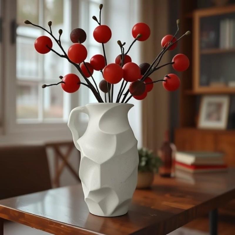 花瓶 北欧スタイル 菱形 手提げ 陶器製 フラワーベース 置物 リビング ダイニング オブジェ インテリア 白 噴点 レトロ