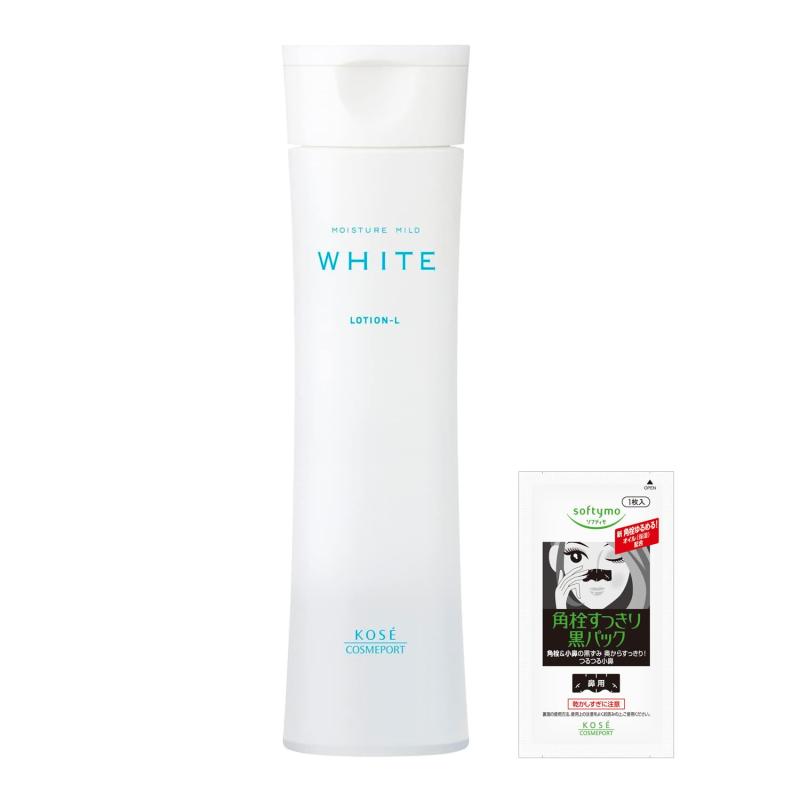 モイスチュアマイルド ホワイト ローションL (さっぱり) 180ml 高純度 ビタミンC ヒアルロン酸 コラーゲン配合 ノンアルコール処方+ 鼻用角栓パック1枚おまけ付 KOSE