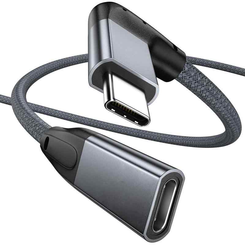 USB type C 延長ケーブル L字型 3M, 直角90度 USB-C 3.1 Gen 2 10Gbps高速データ転送PD 100W急速充電USB Cオス-USB Cメス 4K@60Z映像出力 タイプc延長コード MacBook, iPad Pro