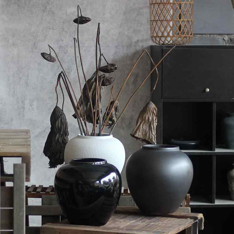 花瓶 陶器 新中式 陶罐 置き物 インテリア 茶室 ホテル レストラン 卓上装飾 レトロ