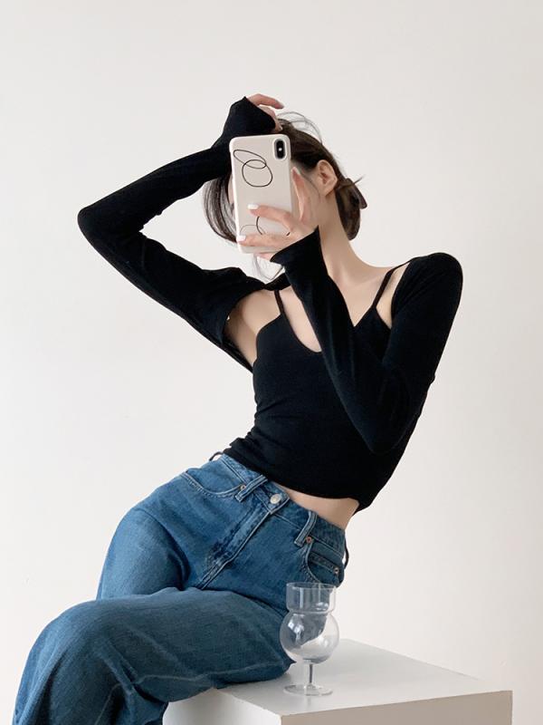 セットアップ レディース ショート丈 カーディガン 羽織り キャミソール タンクトップ アンサンブル ピュアセクシー ギャル かわいい エレガント ブラック 黒 綿素材 春夏 普段使い デート