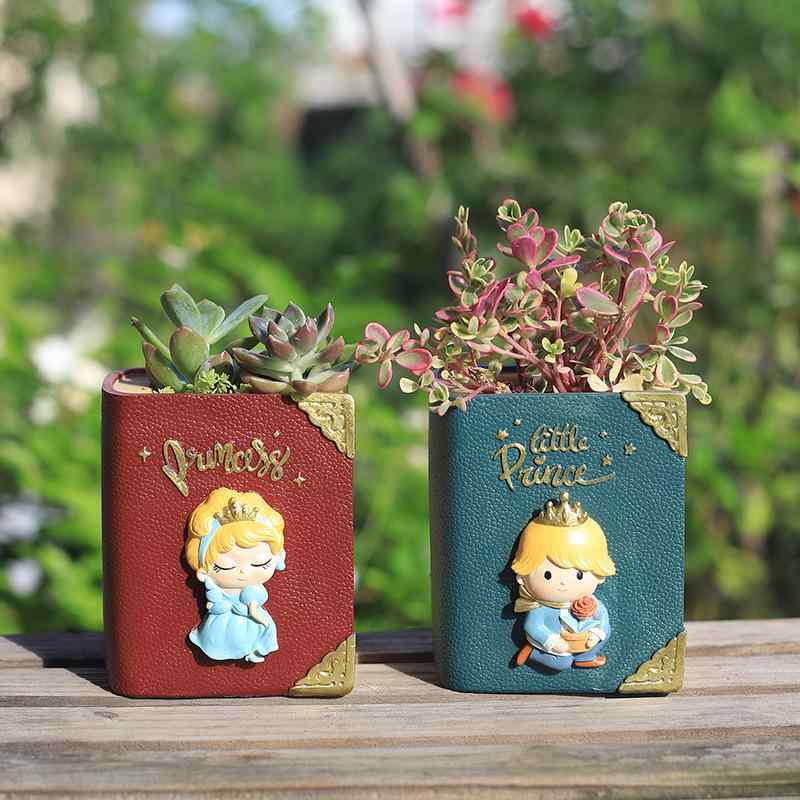 花瓶 子供用 カートゥーン ブック型 多肉植物 樹脂製 植木鉢 家庭用 卓上装飾 ミニ風景 盆栽 プリンス ..