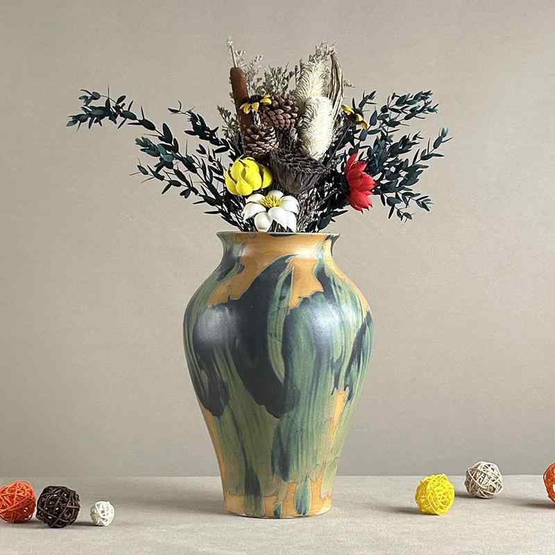 花瓶 陶器 陶罐 台面 飾り インテリア雑貨 ドライフラワー 生け花 新中式 上釉 油絵 大肚瓶 ビジネスギフト 記念品
