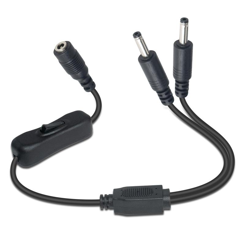 DC電源延長ケーブル 2分岐ケーブル, DC3.5x1.35mm Yスプリッターパワーケーブル、外径3.5mm 内径1.35mm 1メス2オス延長コードY字型分岐延長ケーブル304スイッチ付きCCTV監視カメラ、LEDストリッ