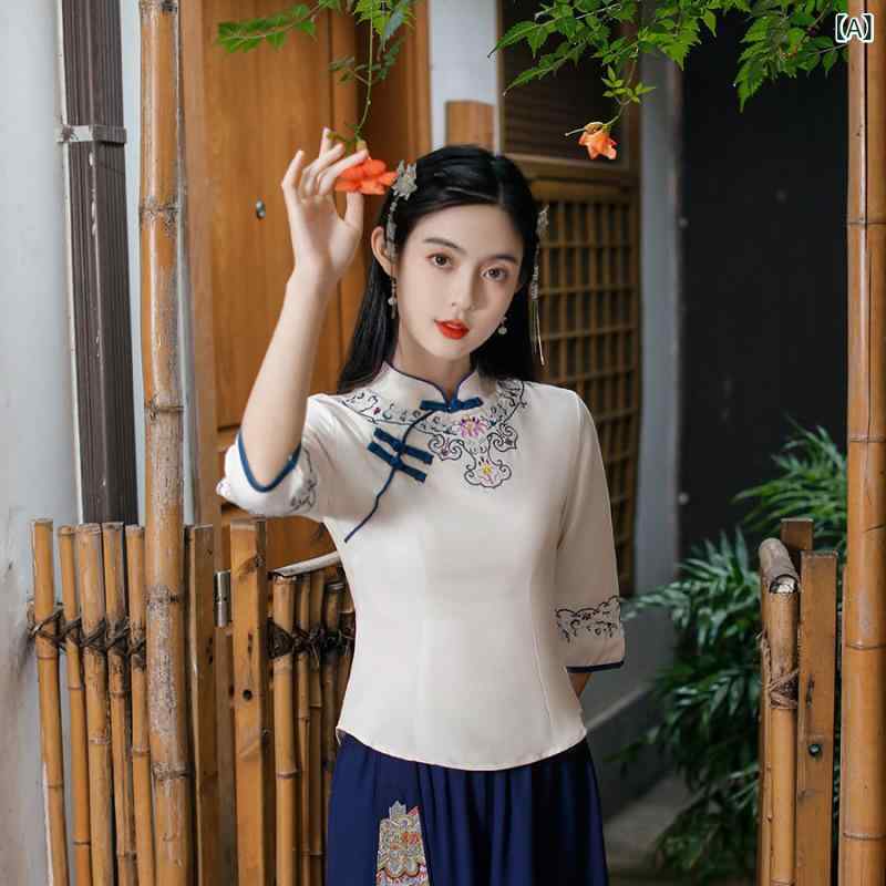 トップス レディース チャイナ風 刺繍入り 上着 パンツ セットアップ 2点セット 唐装風 レトロ エレガント S M L XL 2XL 3XL 4XL