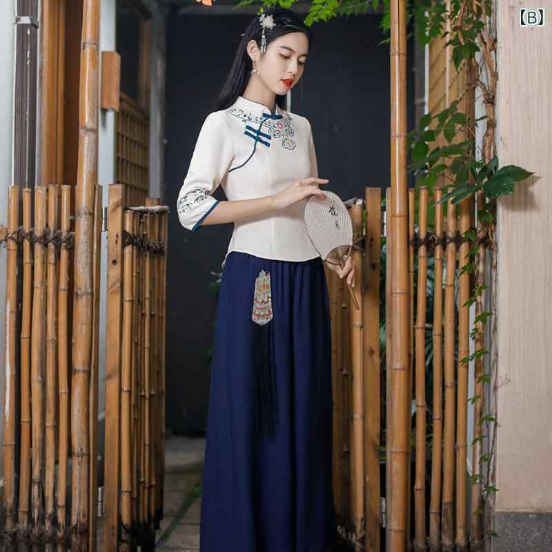 トップス レディース チャイナ風 刺繍入り 上着 パンツ セットアップ 2点セット 唐装風 レトロ エレガント S M L XL 2XL 3XL 4XL